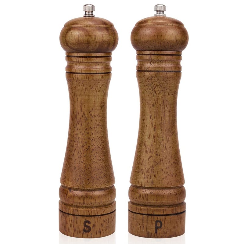 XWXO Wood Salt and Pepper Grinder Set, Salt Mill Pepper Grinder Set, Pepper Mill, Salt Shakers with Adjustable Ceramic Rotor- Oak Wood Pepper Grinder for Your Kitchen 8 inches - Pack of 2 - Image 1